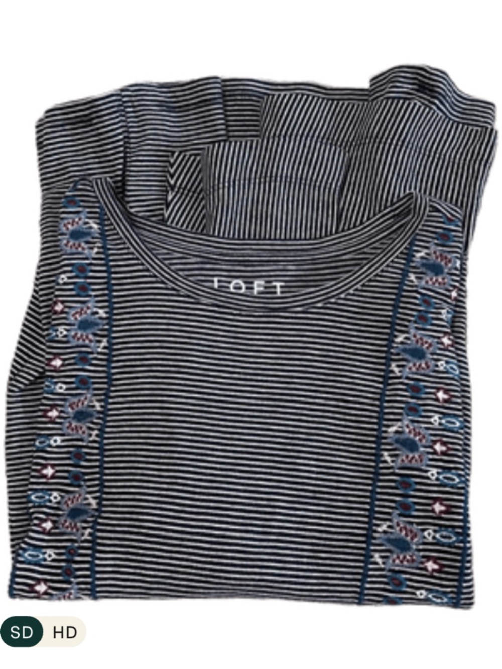LOFT Navy & White Pinstripe/Embroidered Boho/Peasant Blouse — Size Small - Picture 4 of 4
